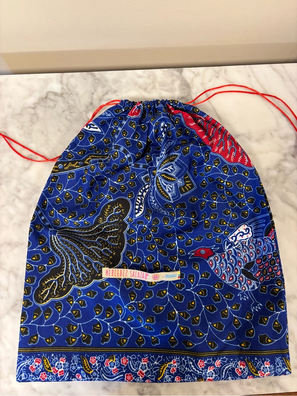 Mercedes Salazar Blue Floral Print Drawstring Pouch Bag - Picture 4 of 4